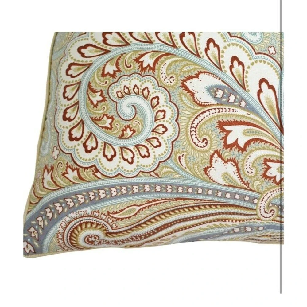 Paisley Print 2- Pillow Covers 100% Egyptian Cotton Khaki Quiet Luxury 16x16in